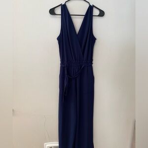 Navy jumpsuit with tie waist